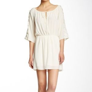 Bobeau Crocheted Sleeve Peasant Mini Casual Dress